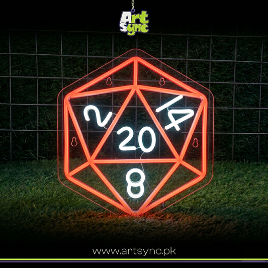 Red DND Dice Neon Sign